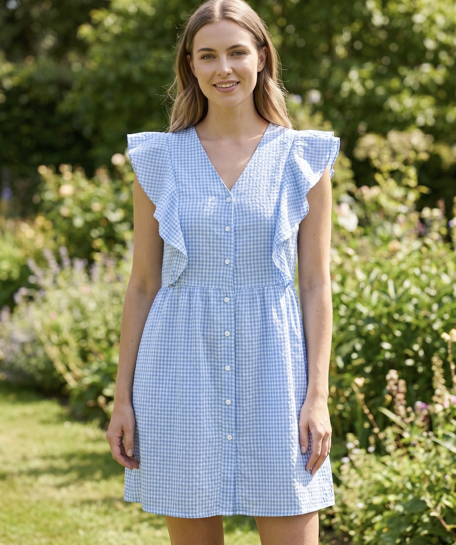 Wholesaler Les Bonnes Copines - Blue gingham check dress