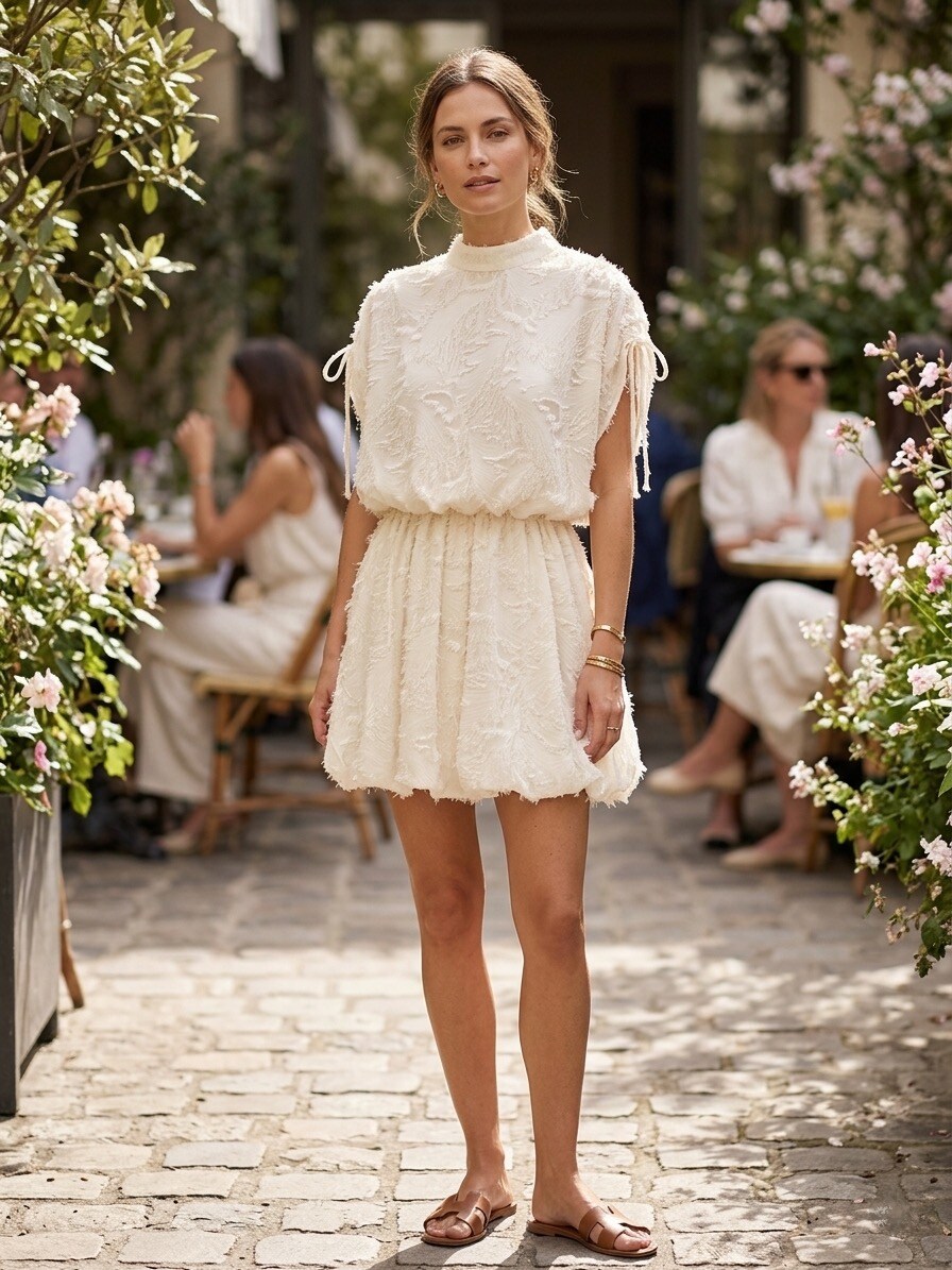 Großhändler Les Bonnes Copines - Kurzes Kleid mit Textur-Effekt – Strahlendes Cremeweiß