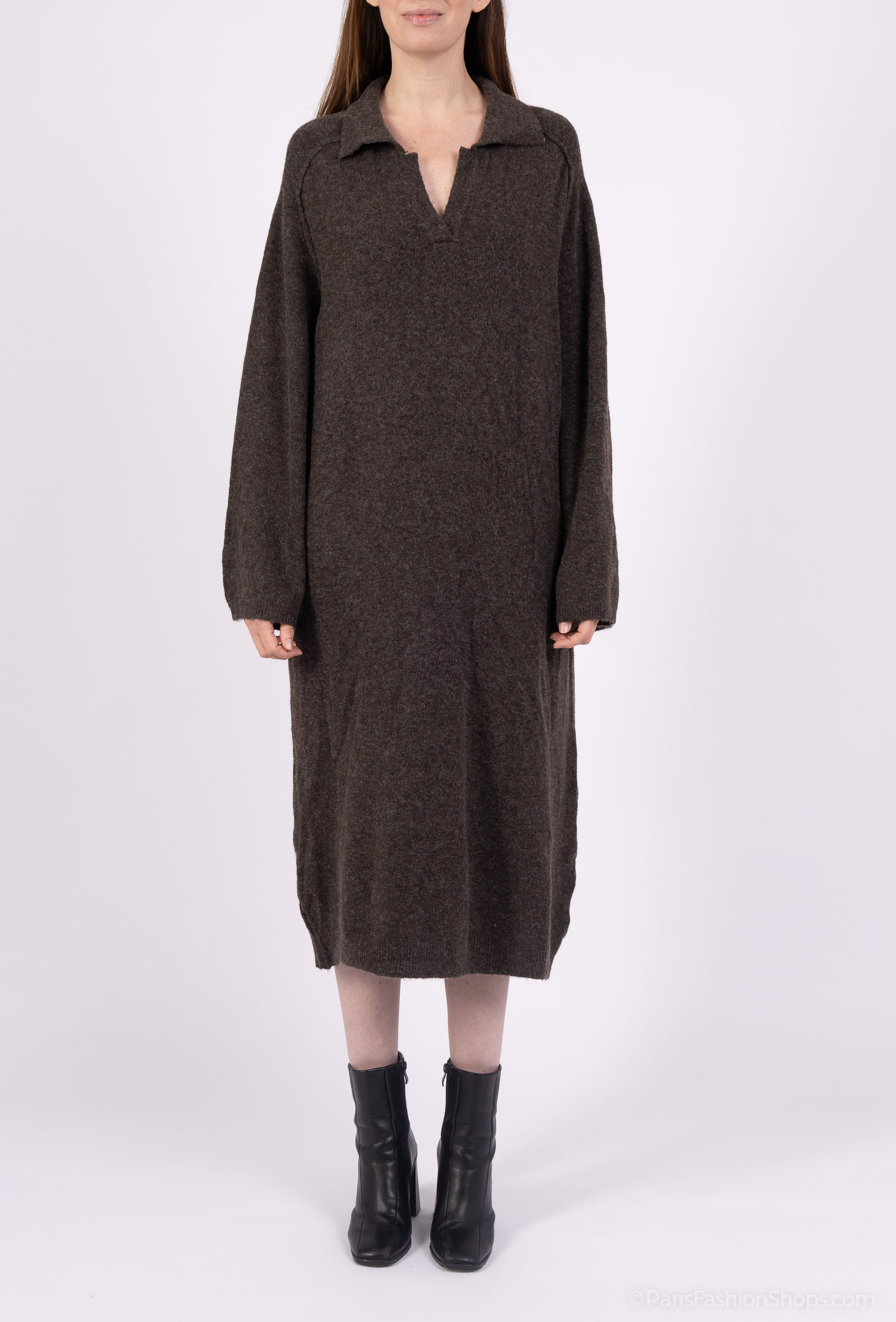 Grossiste Les Bonnes Copines - Robe maille à col chemise