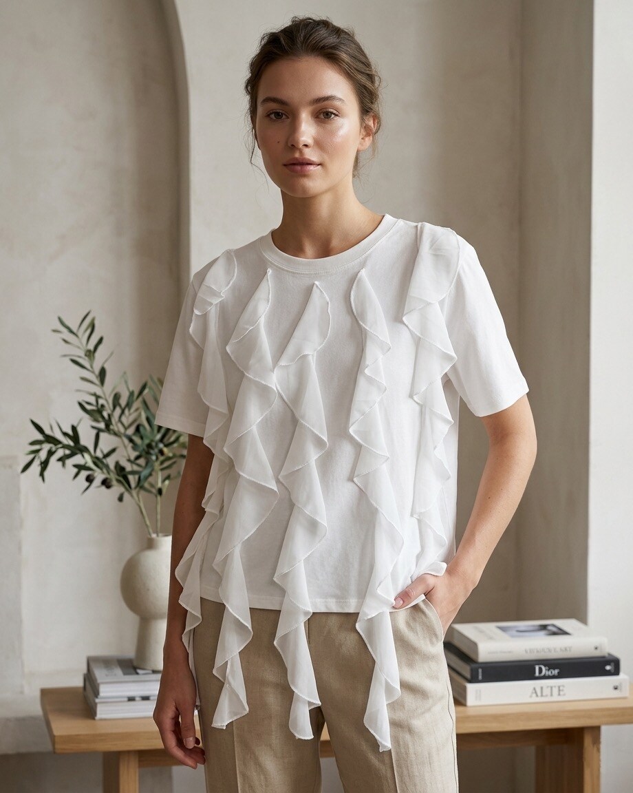 Großhändler Les Bonnes Copines - Strukturiertes Rüschen-T-Shirt