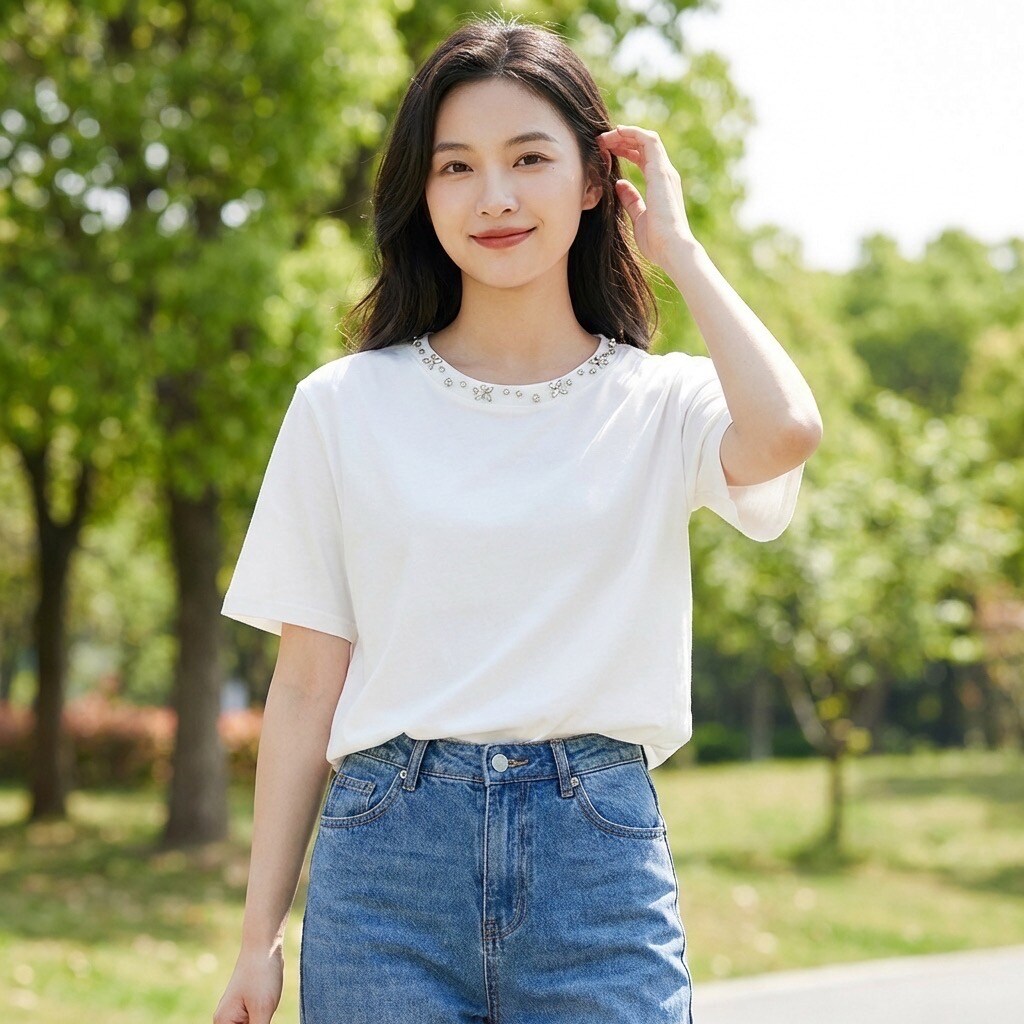 Grossiste Les Bonnes Copines - T-Shirt Orné de Cristaux – Élégance Décontractée