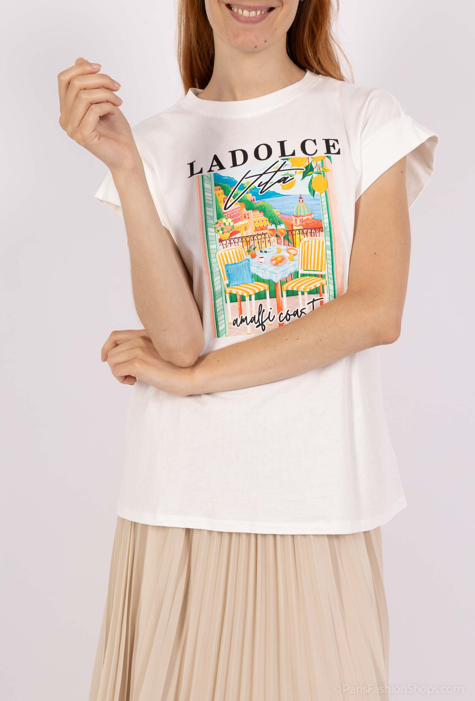 Grossiste Les Bonnes Copines - T-shirt LADOLCE — Coton doux et motif estival