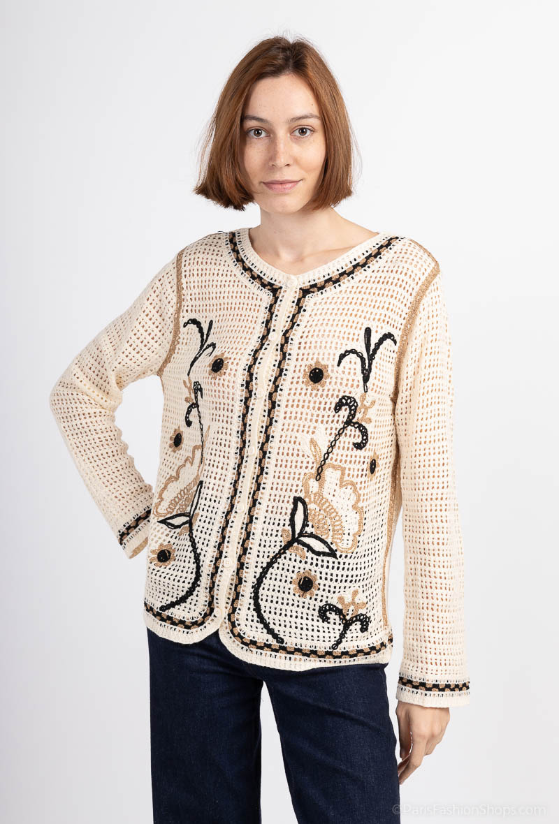 Grossiste Les Bonnes Copines - Gilet en crochet fleuris