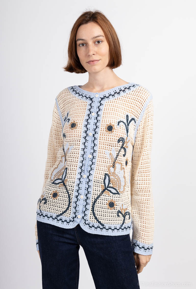 Grossiste Les Bonnes Copines - Gilet en crochet fleuris