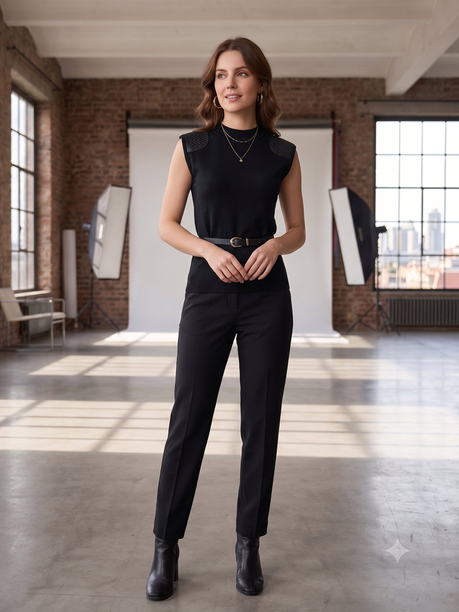 Wholesaler Les Bonnes Copines - Elegant Knit Top with Braided Leather Effect Shoulder Pads