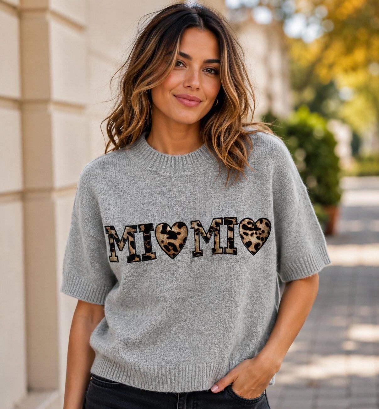 Grossista Les Bonnes Copines - Top a Maniche Corte 'MI♥MI' – Stile Leopardo