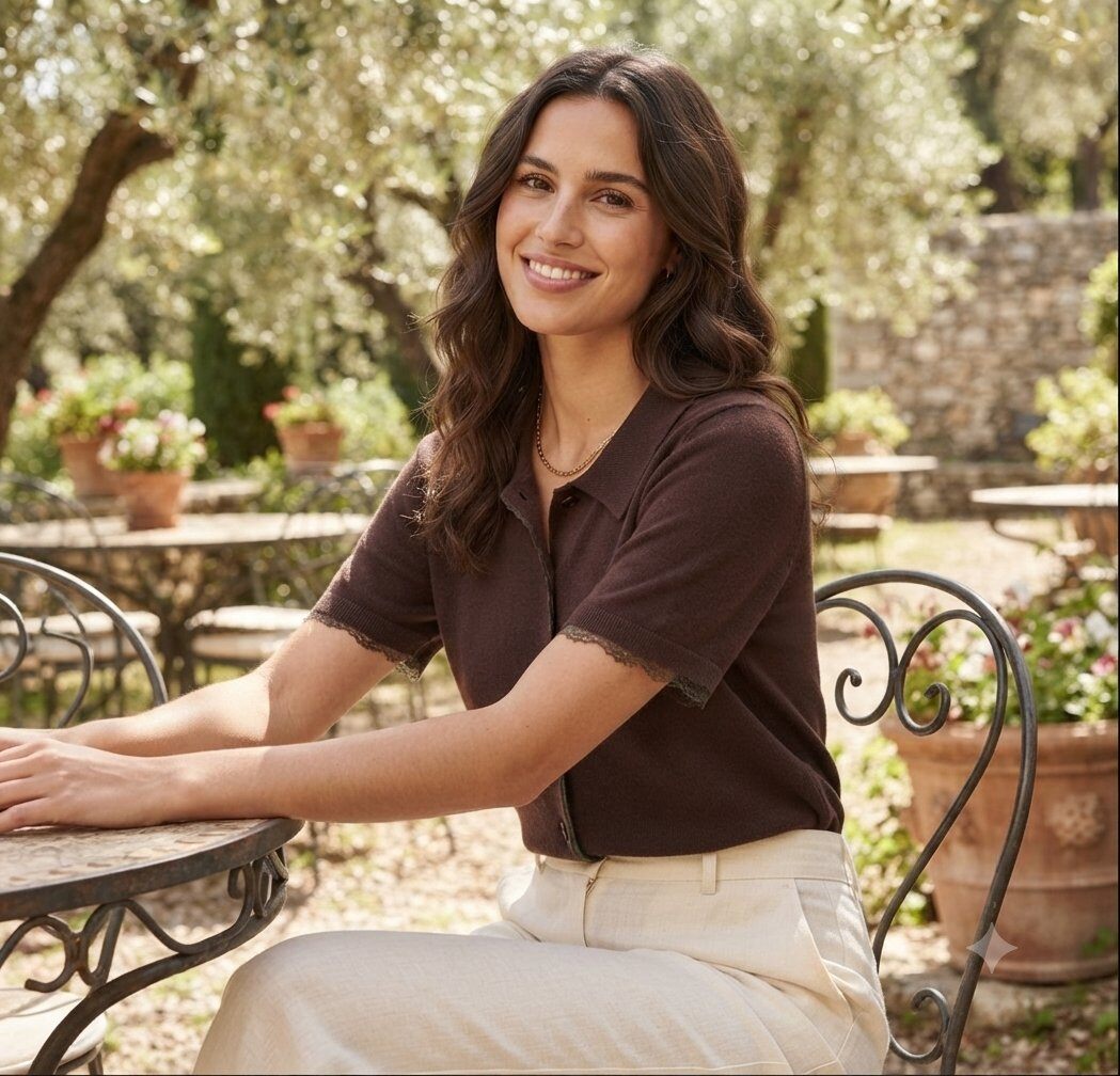 Grossiste Les Bonnes Copines - Top en maille fine à col polo et détails en dentelle
