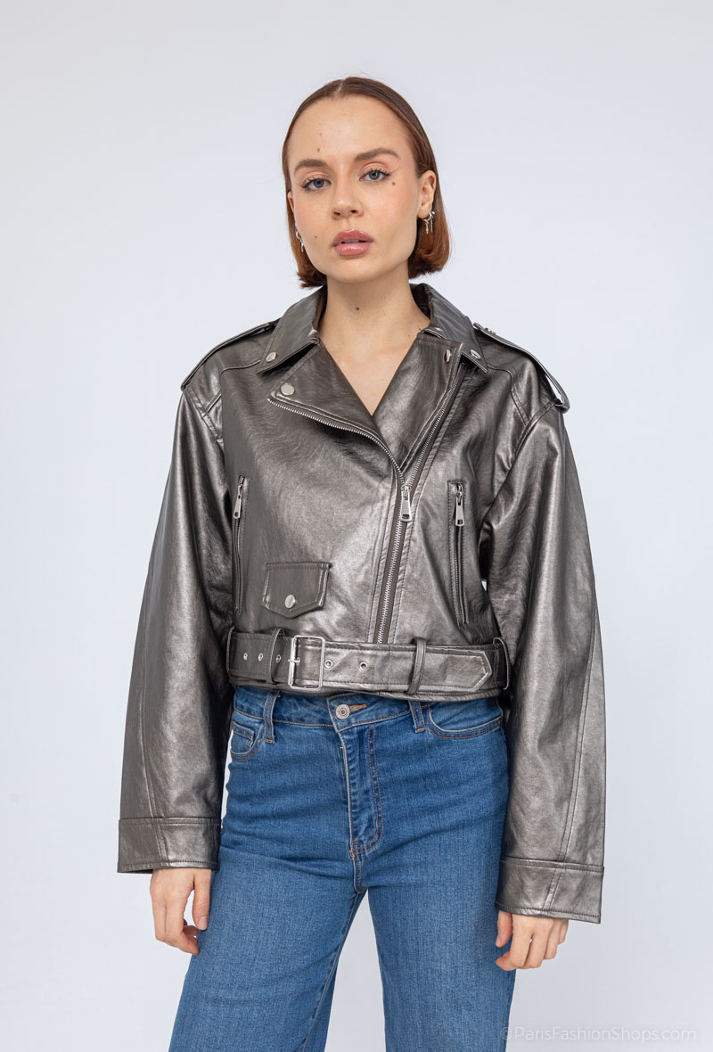 Grossiste Les Bonnes Copines - Veste perfecto similicuir brillant