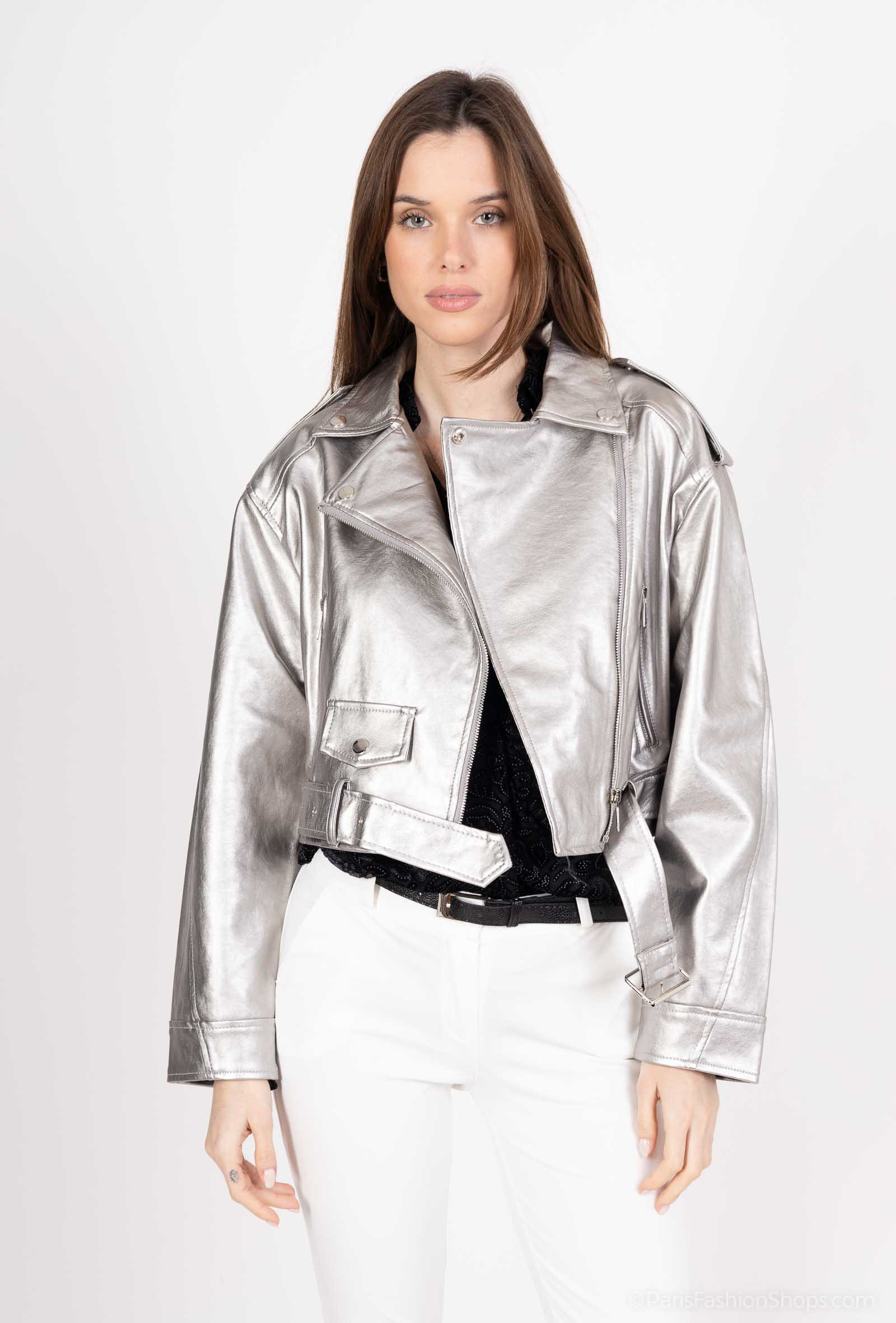 Wholesaler Les Bonnes Copines - Shiny faux leather perfecto jacket