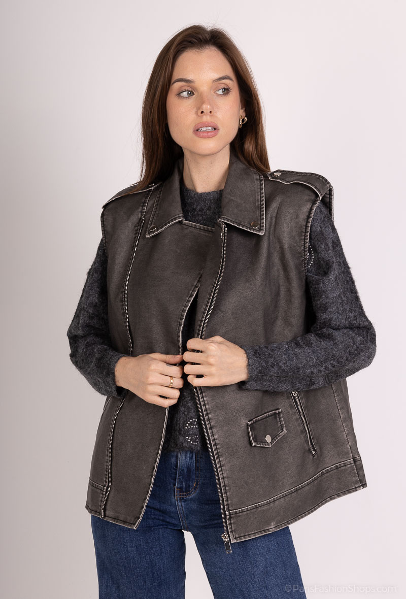 Grossiste Les Bonnes Copines - Veste perfecto similicuir sans manche