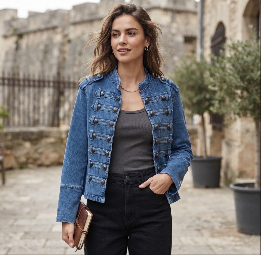Wholesaler Les Bonnes Copines - Napoleonic Style Jacket in Blue Denim
