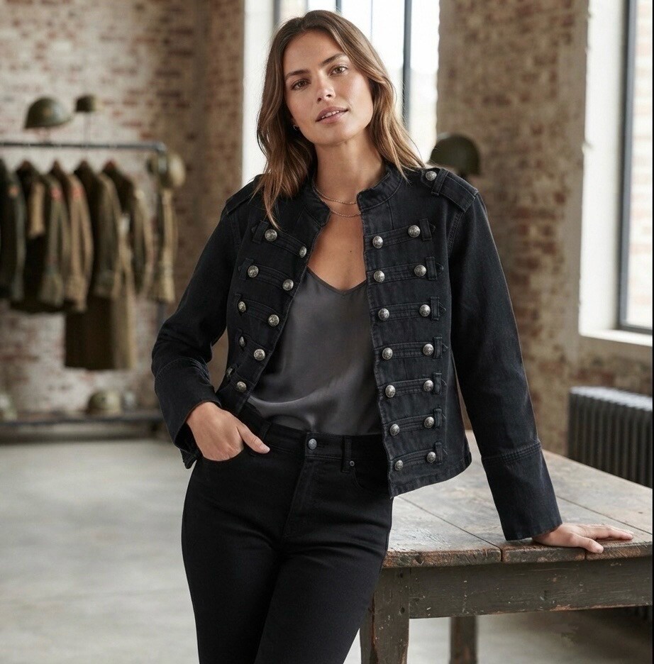 Wholesaler Les Bonnes Copines - Black Denim Napoleon-Style Jacket