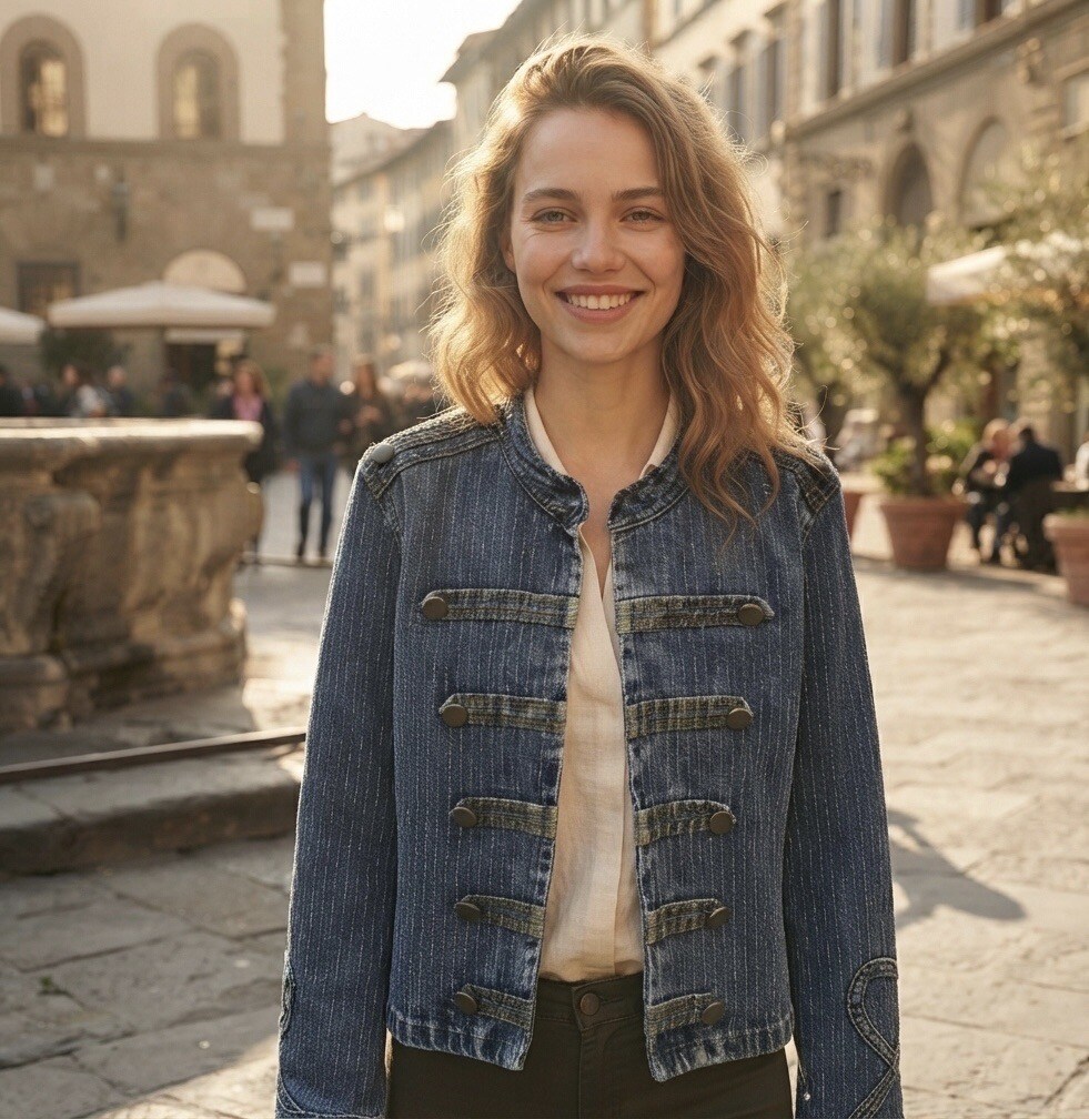 Mayorista Les Bonnes Copines - Chaqueta de Denim Estilo Oficial – Azul Desgastado
