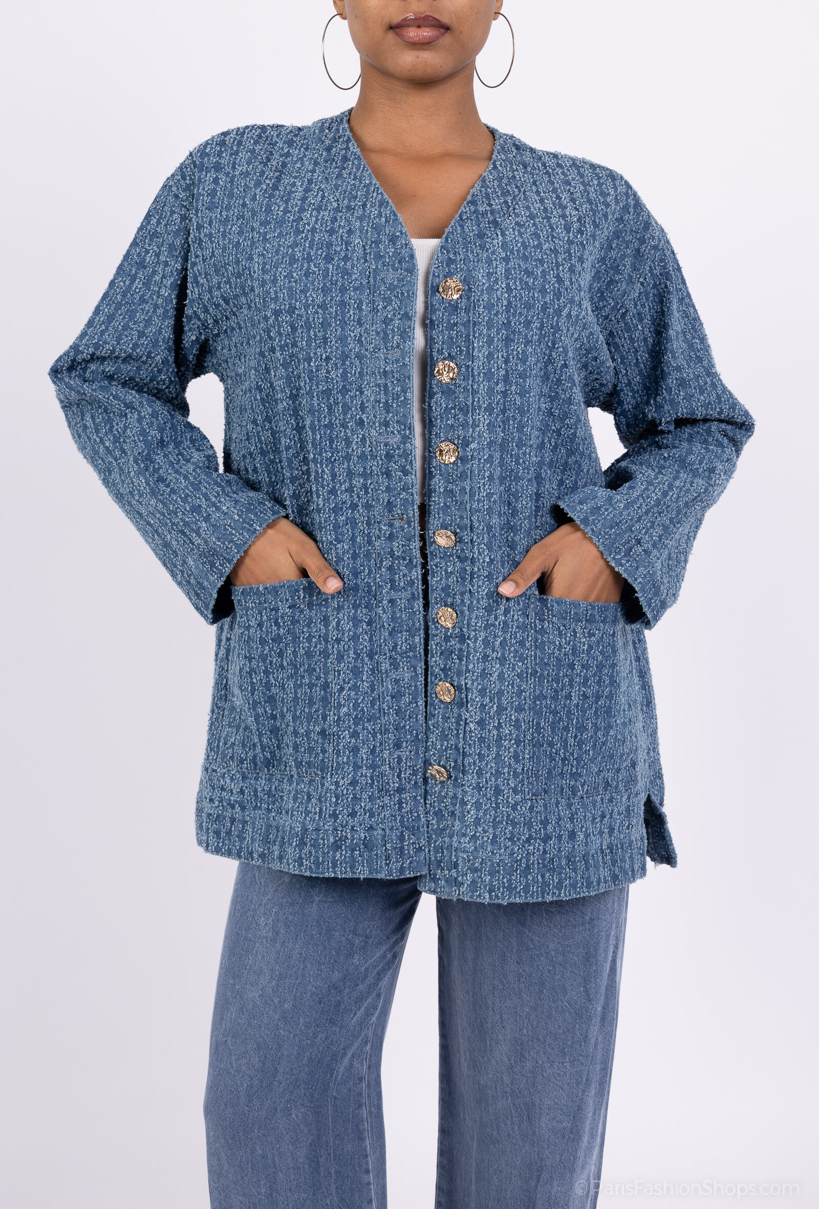 Grossiste Les Bonnes Copines - Veste en Jean à Boutons Dorés