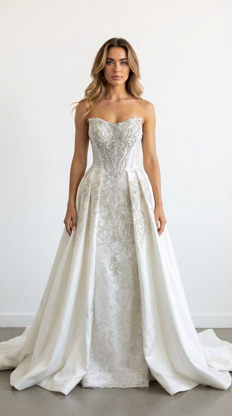 Großhändler Les Voiliers - Schulterfreies Brautkleid mit Satin-Überrock