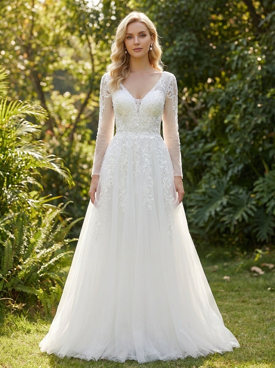 Großhändler Les Voiliers - Elegantes Brautkleid mit langen Ärmeln