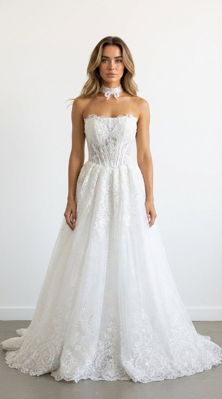 Großhändler Les Voiliers - Schulterfreies Brautkleid mit Perlen und Spitze