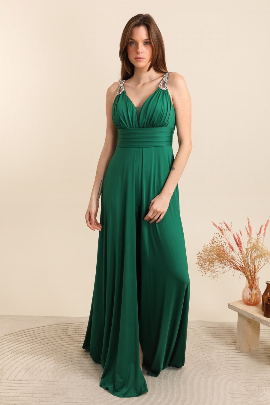 Grossiste Les Voiliers - Combinaison de soirée avec strass et ceinture plissées