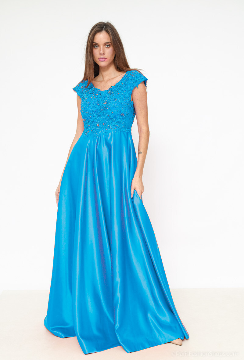 Grossiste Les Voiliers - Robe de soirée dentelle et perles satinée