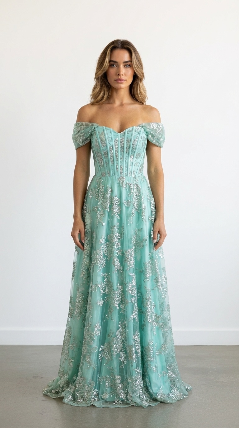 Wholesaler Les Voiliers - Long sequined evening gown – boat neckline and corset effect