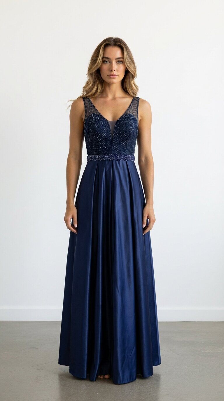 Grossiste Les Voiliers - Robe de soirée satinée avec perles ceinture