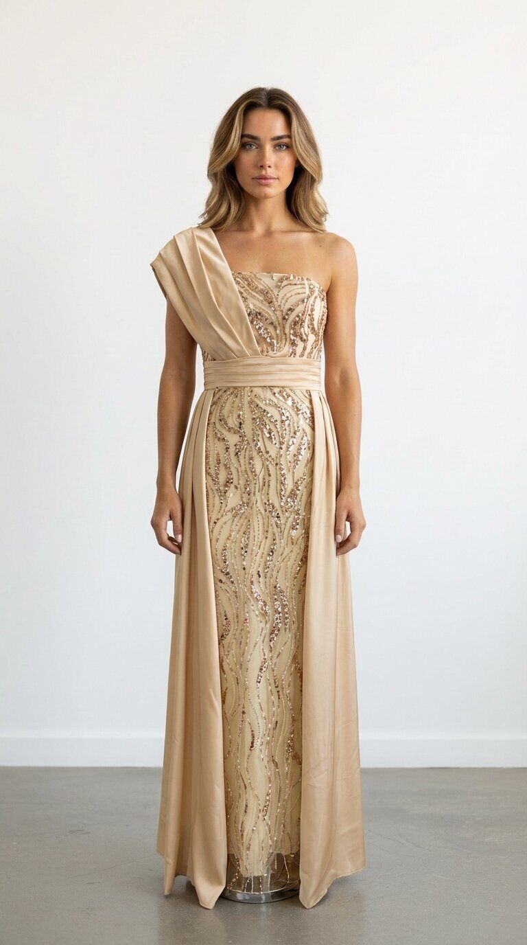 Grossiste Les Voiliers - Robe de soirée asymétrique avec perles