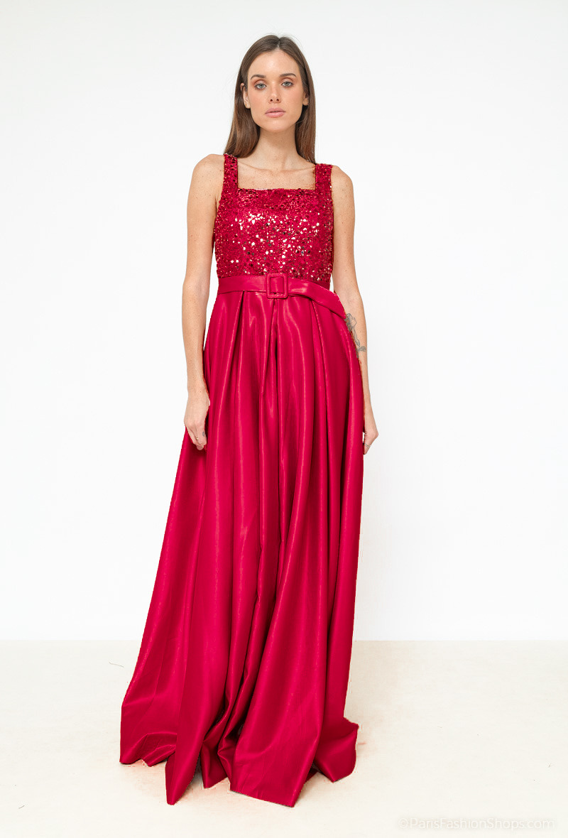 Wholesaler Les Voiliers - Satin evening dress with square neckline