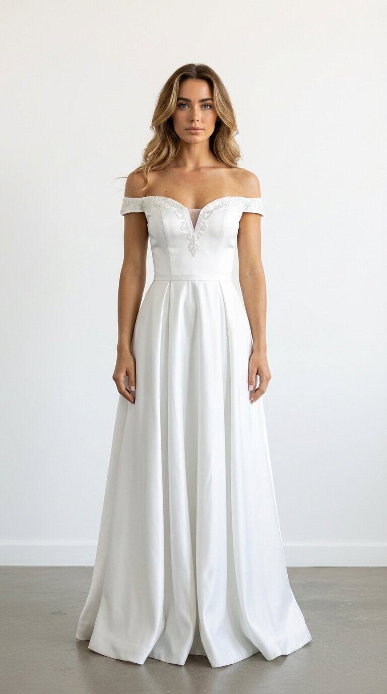 Grossiste Les Voiliers - Robe de soirée satinée avec perles col bâteau