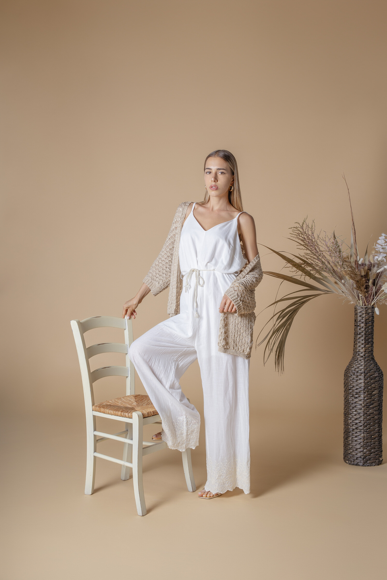 Grossiste LI.FE STYLE - Cardigan ouvert en viscose et lurex à motif, bordures côtelées.