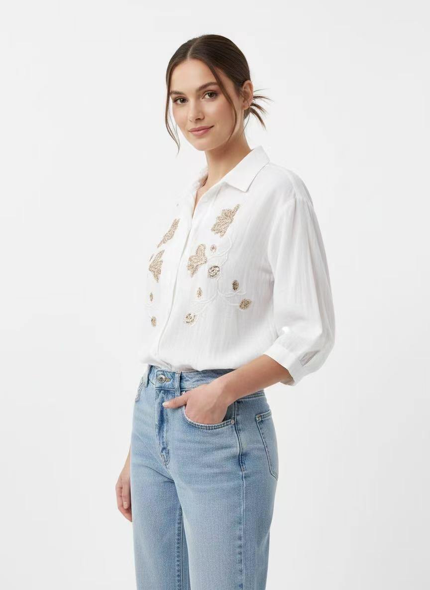 Wholesaler LI.FE STYLE - Sequin shirt with three-quarter sleeves