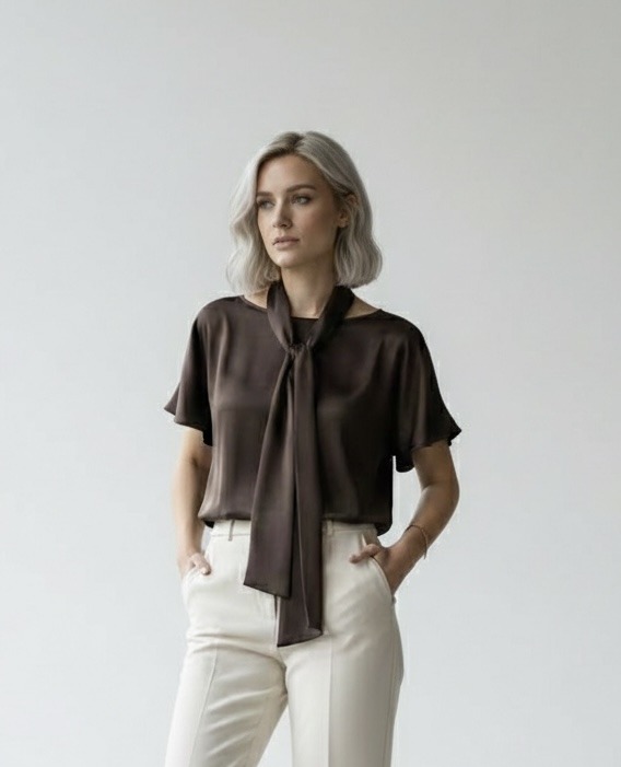 Wholesaler LI.FE STYLE - Aura blouse in viscose satin with matching belt