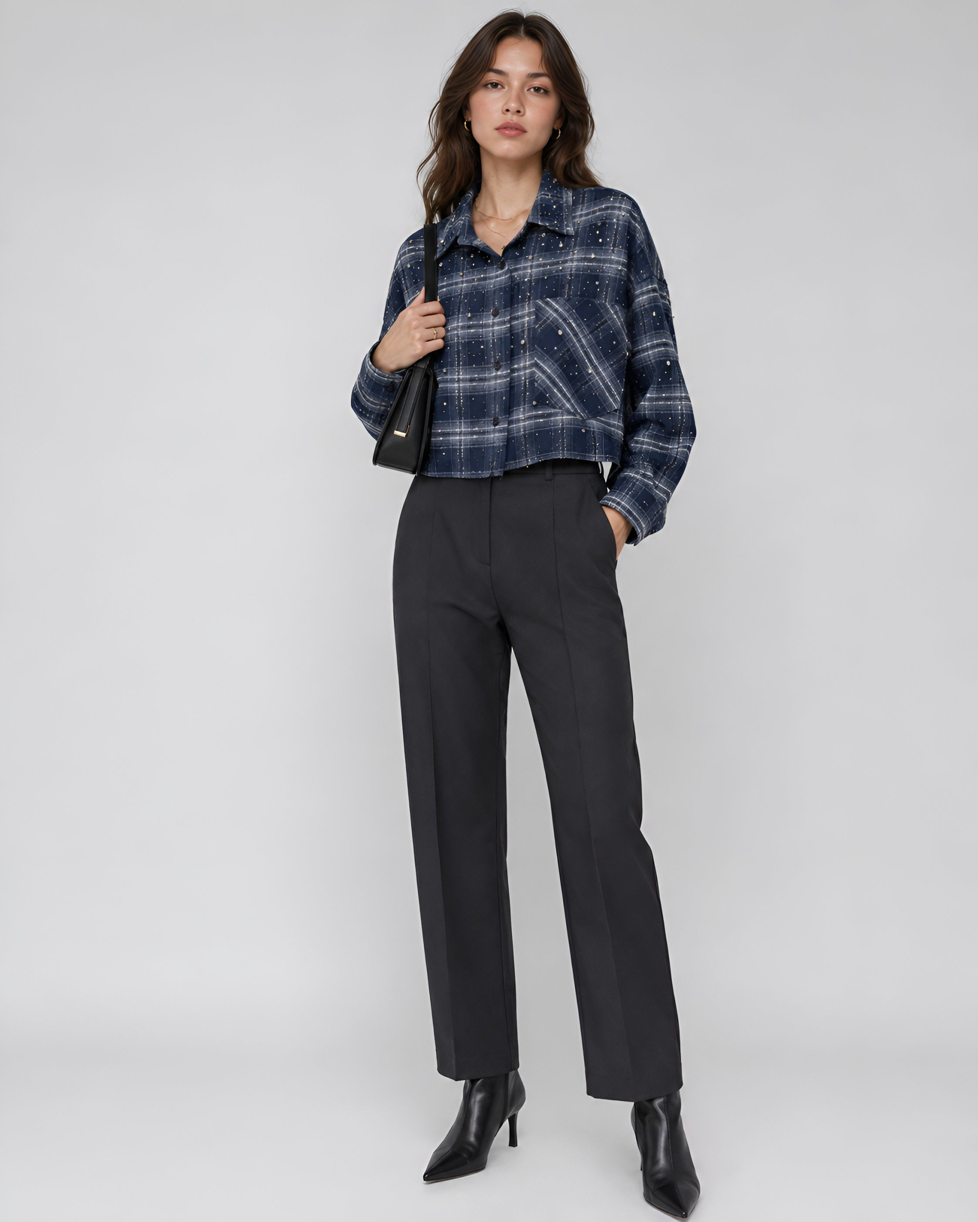 Grossiste LI.FE STYLE - Chemise à carreaux avec applications et cordon de serrage latéral