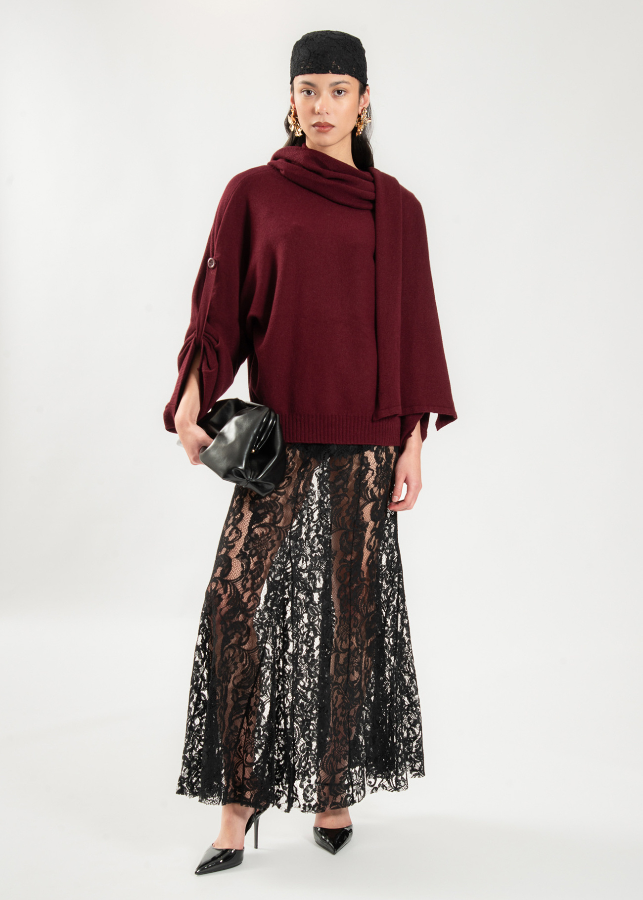Mayorista LI.FE STYLE - Falda larga romántica de encaje negro transparente