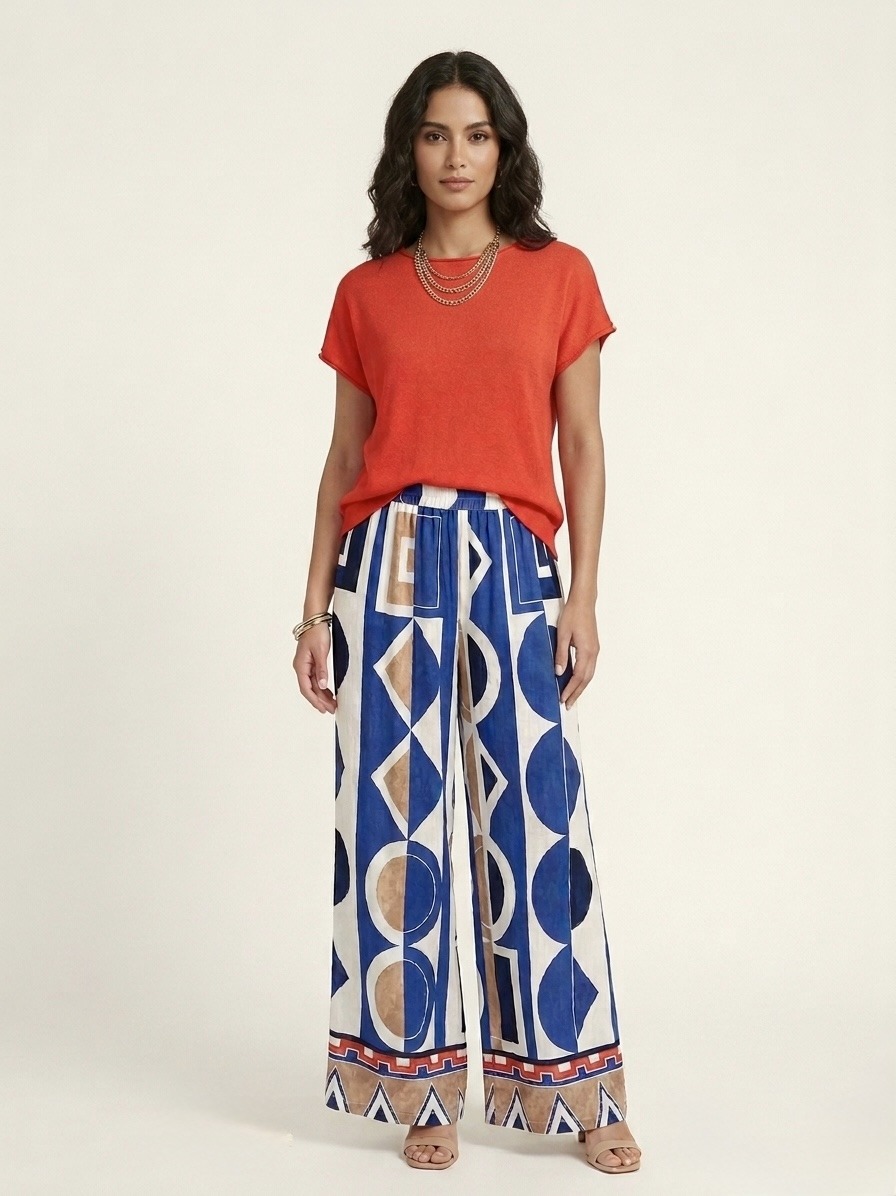 Wholesaler LI.FE STYLE - Geometric Pattern Palazzo Pants – Elegance and Unique Style