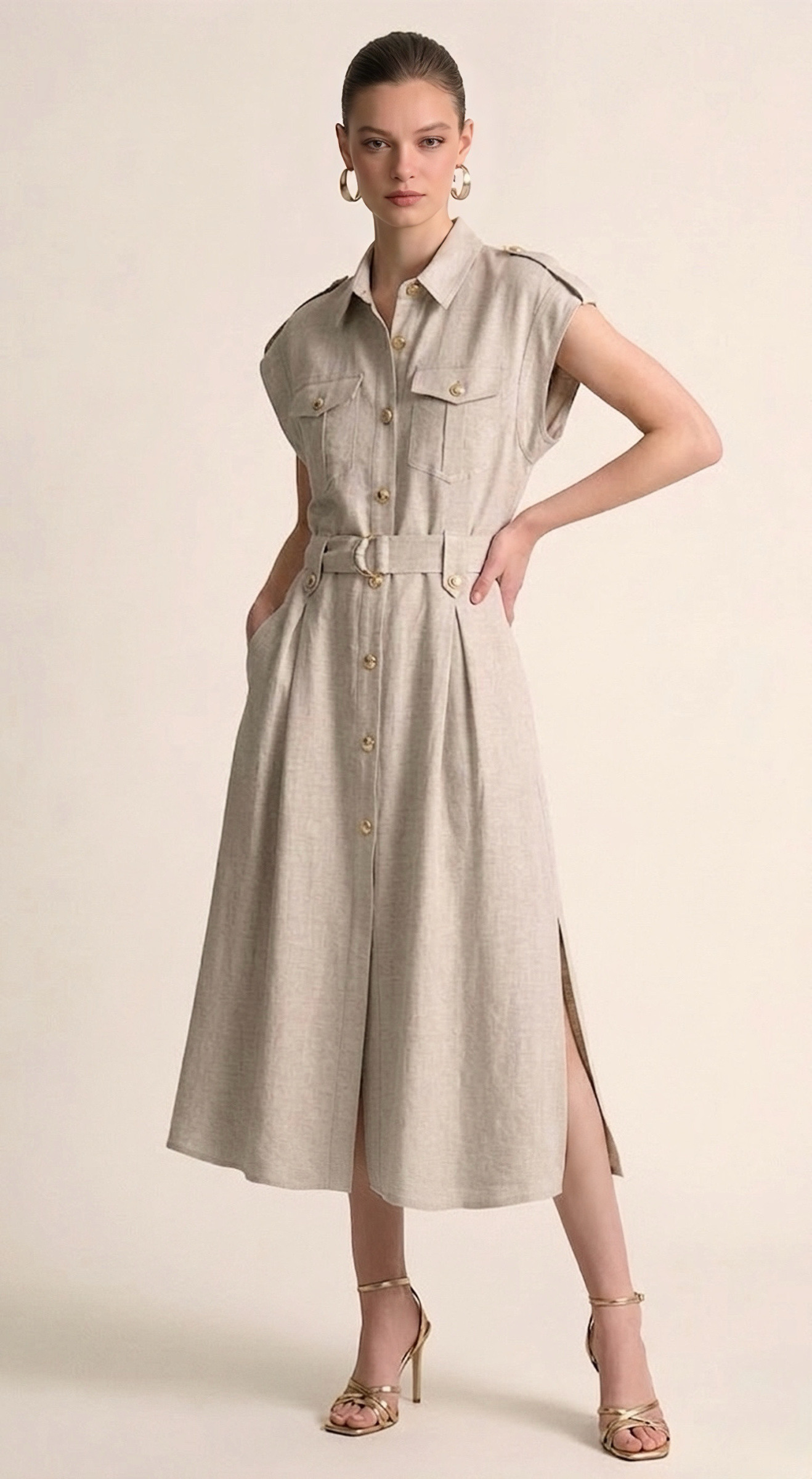 Mayorista LI.FE STYLE - Vestido camisero de lino y viscosa con botones joya