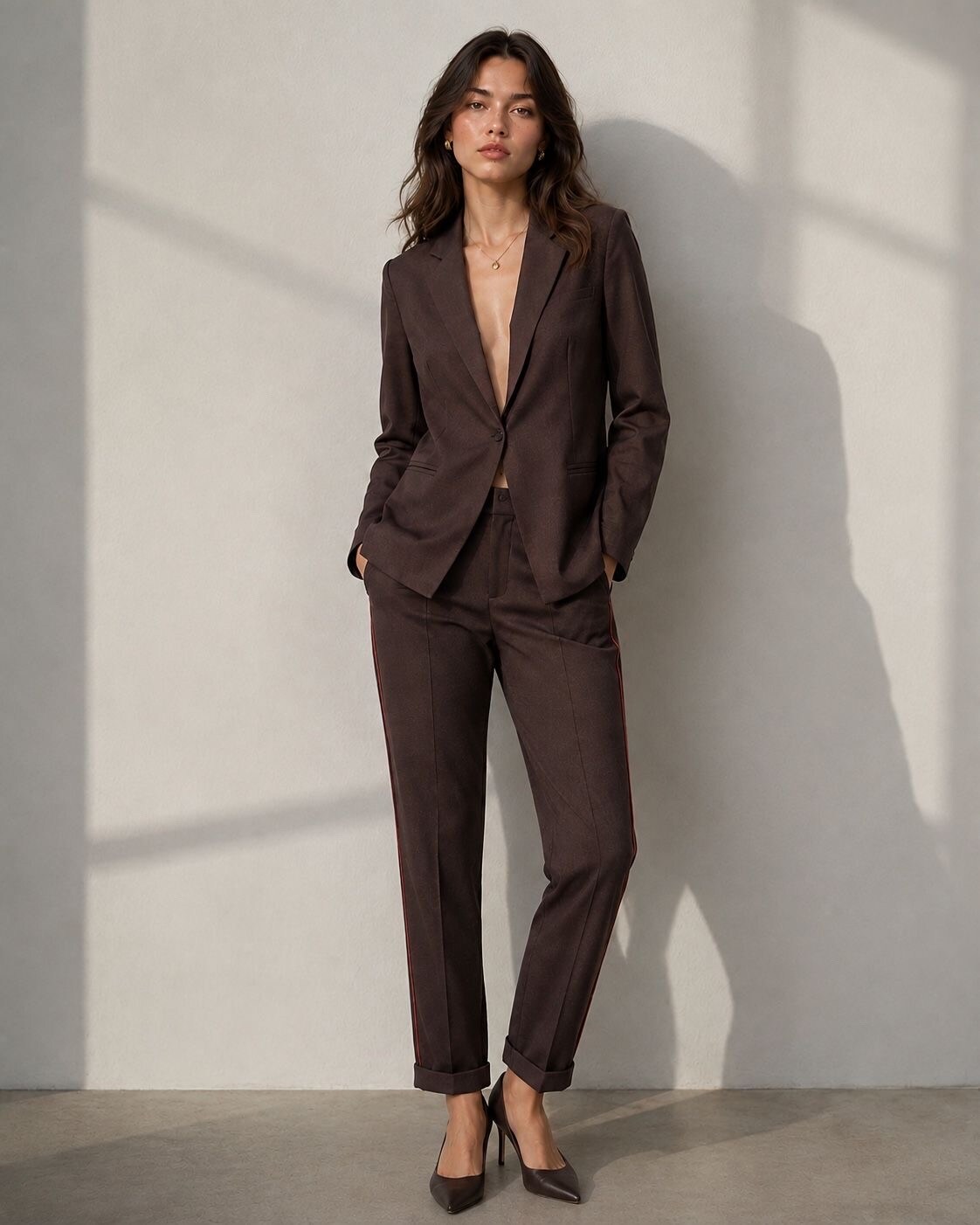 Grossiste LI.FE STYLE - Pantalon cigarette en point de Milan avec revers