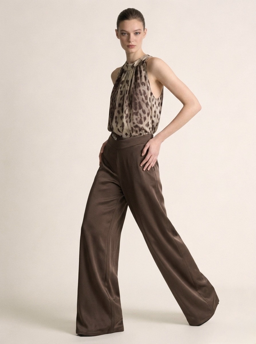 Mayorista LI.FE STYLE - Elegante pantalón palazzo de satén de viscosa