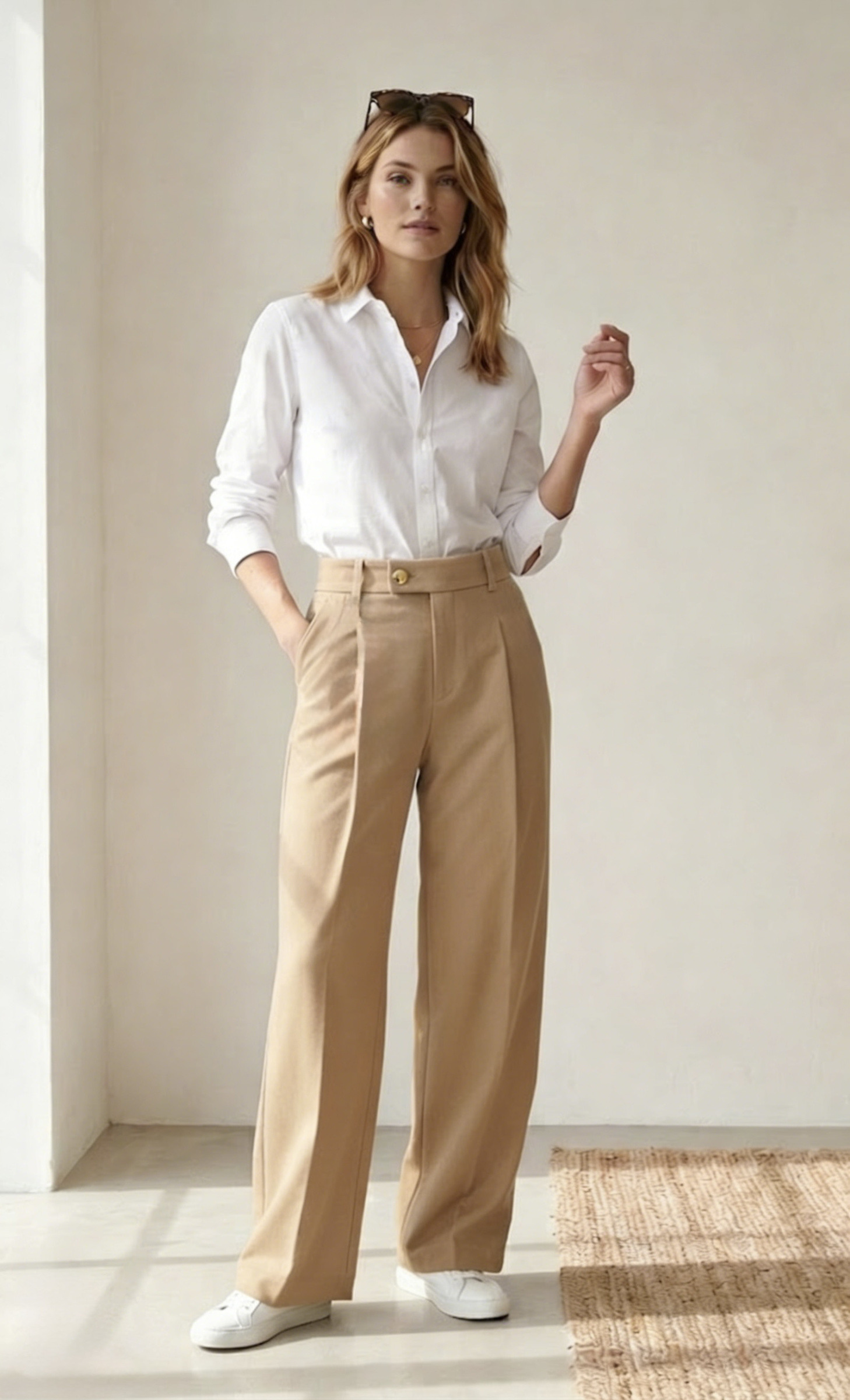 Wholesaler LI.FE STYLE - Wide-Leg Cotton Trousers with Pleats