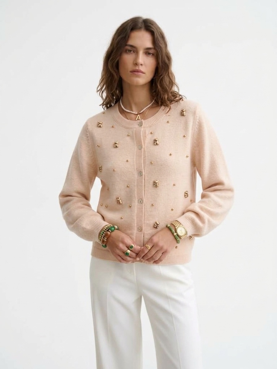 Grossiste LI.FE STYLE - Cardigan en maille mixte avec ornements effet Swarovski