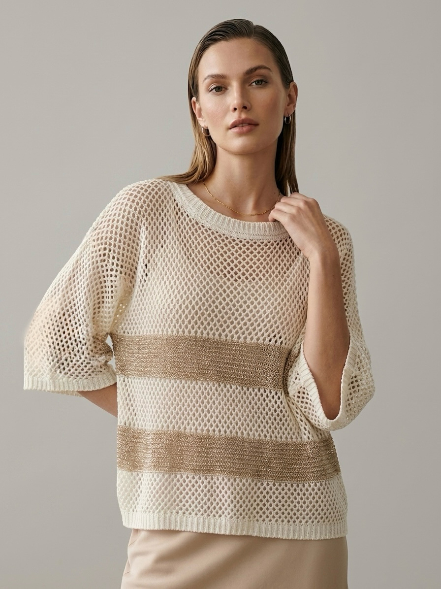 Wholesaler LI.FE STYLE - Knit top with round neck and openwork design featuring lurex