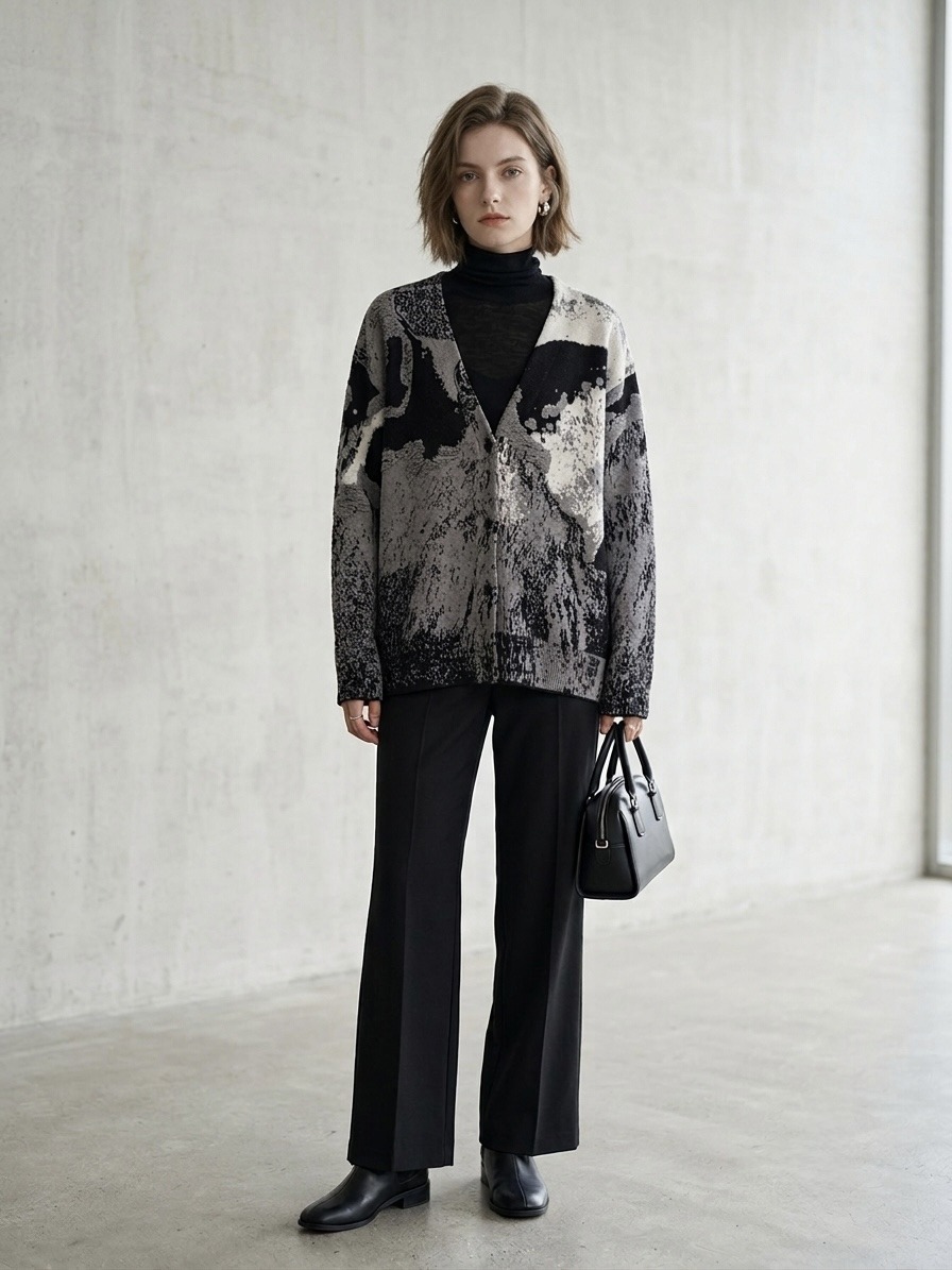 Wholesaler LI.FE STYLE - Jacquard knit cardigan with V-neck
