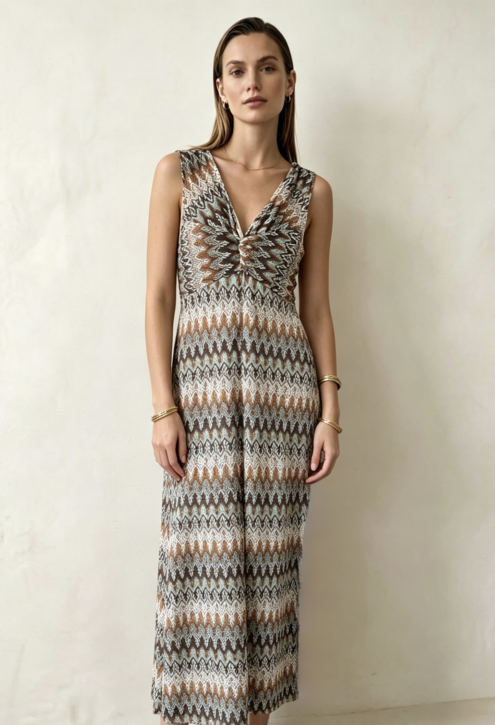 Großhändler LI.FE STYLE - Zeitgenössisches Zig-Zag-Symphonie-Kleid mit Knoten