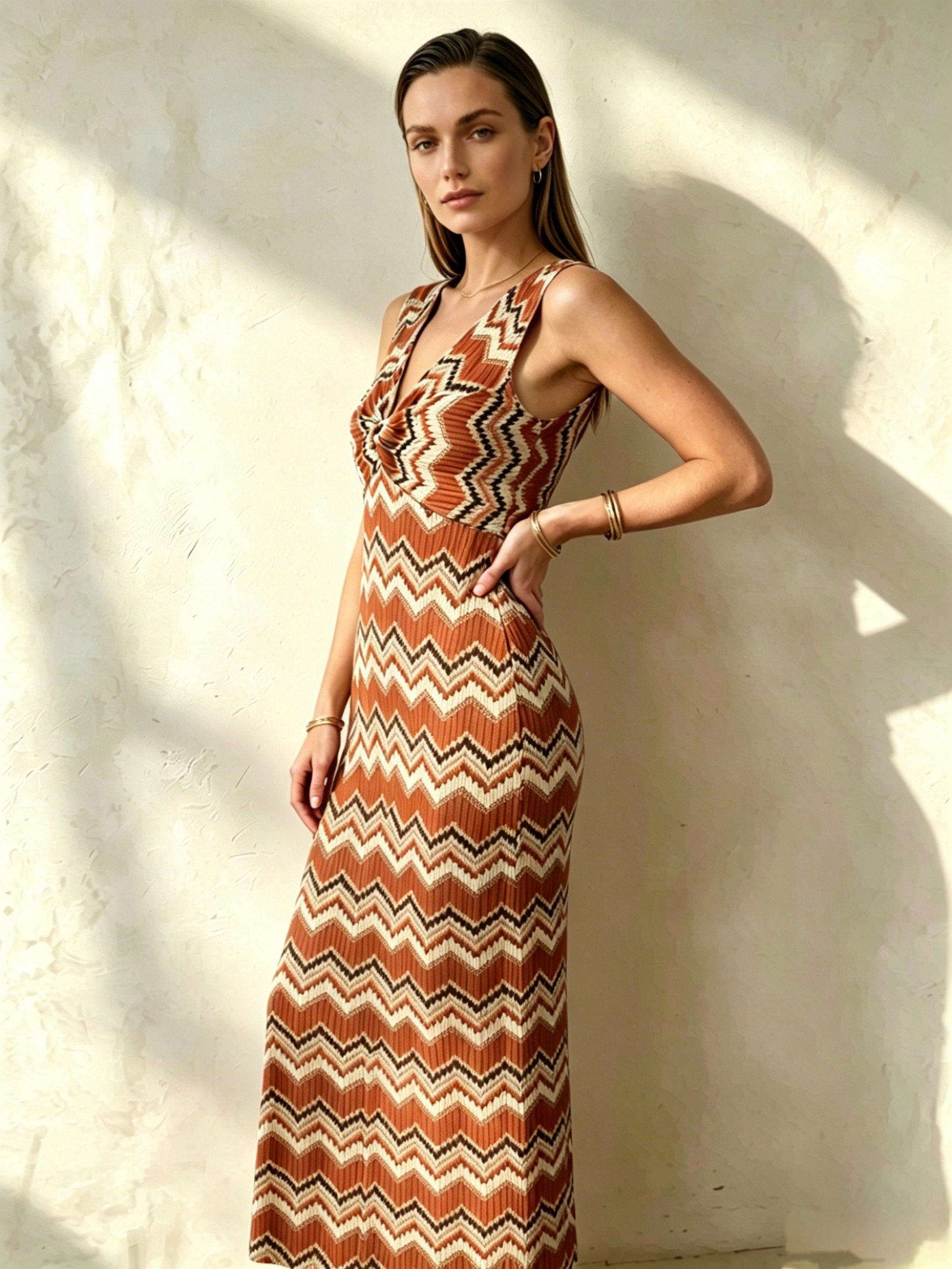 Großhändler LI.FE STYLE - Zeitgenössisches Sinfonia Zig-Zag Kleid mit Knoten