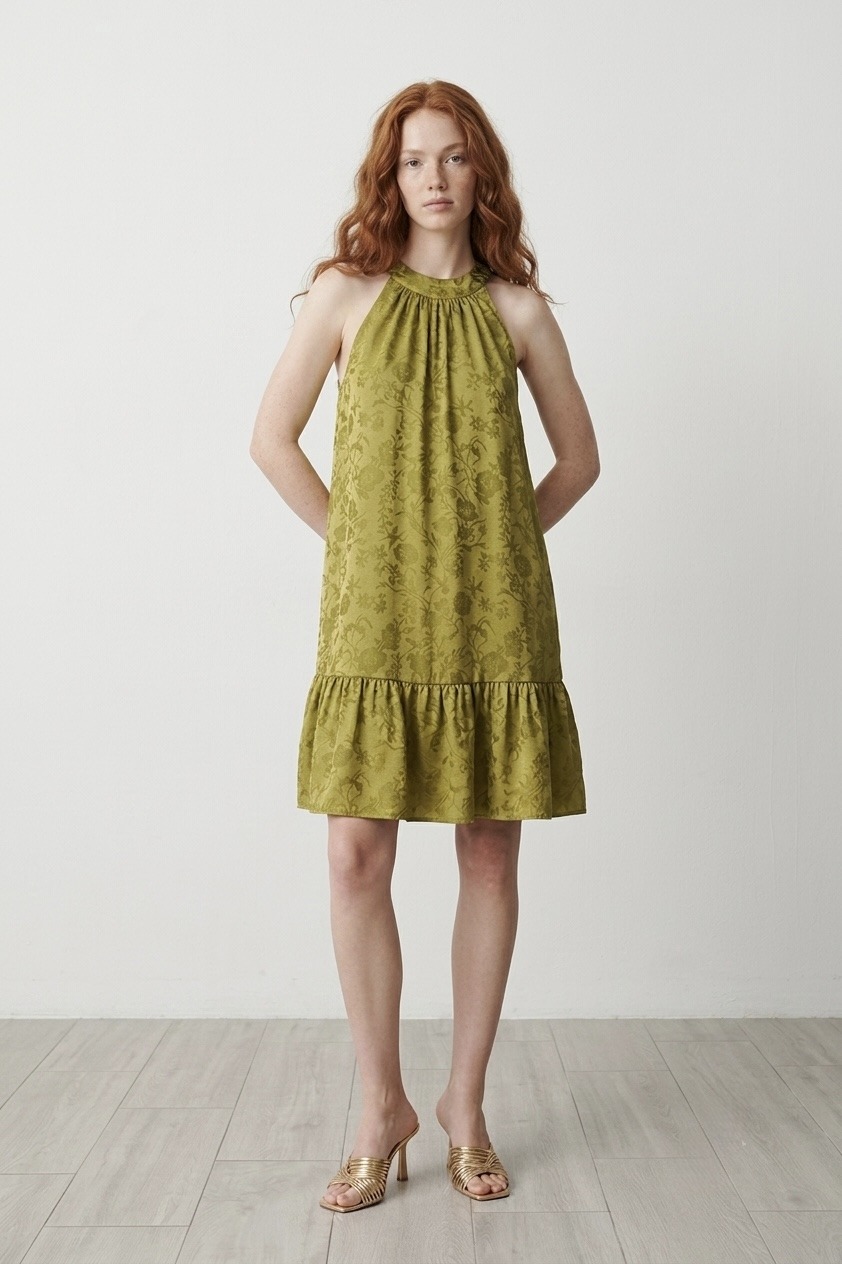 Wholesaler LI.FE STYLE - Jacquard dress with adjustable halter neckline and bow