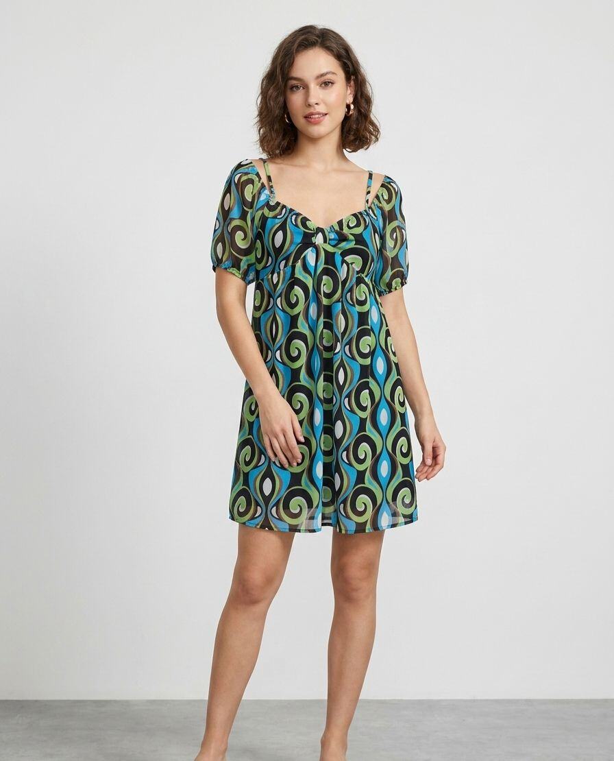 Wholesaler LI.FE STYLE - Short dress with geometric tropical print short sleeves