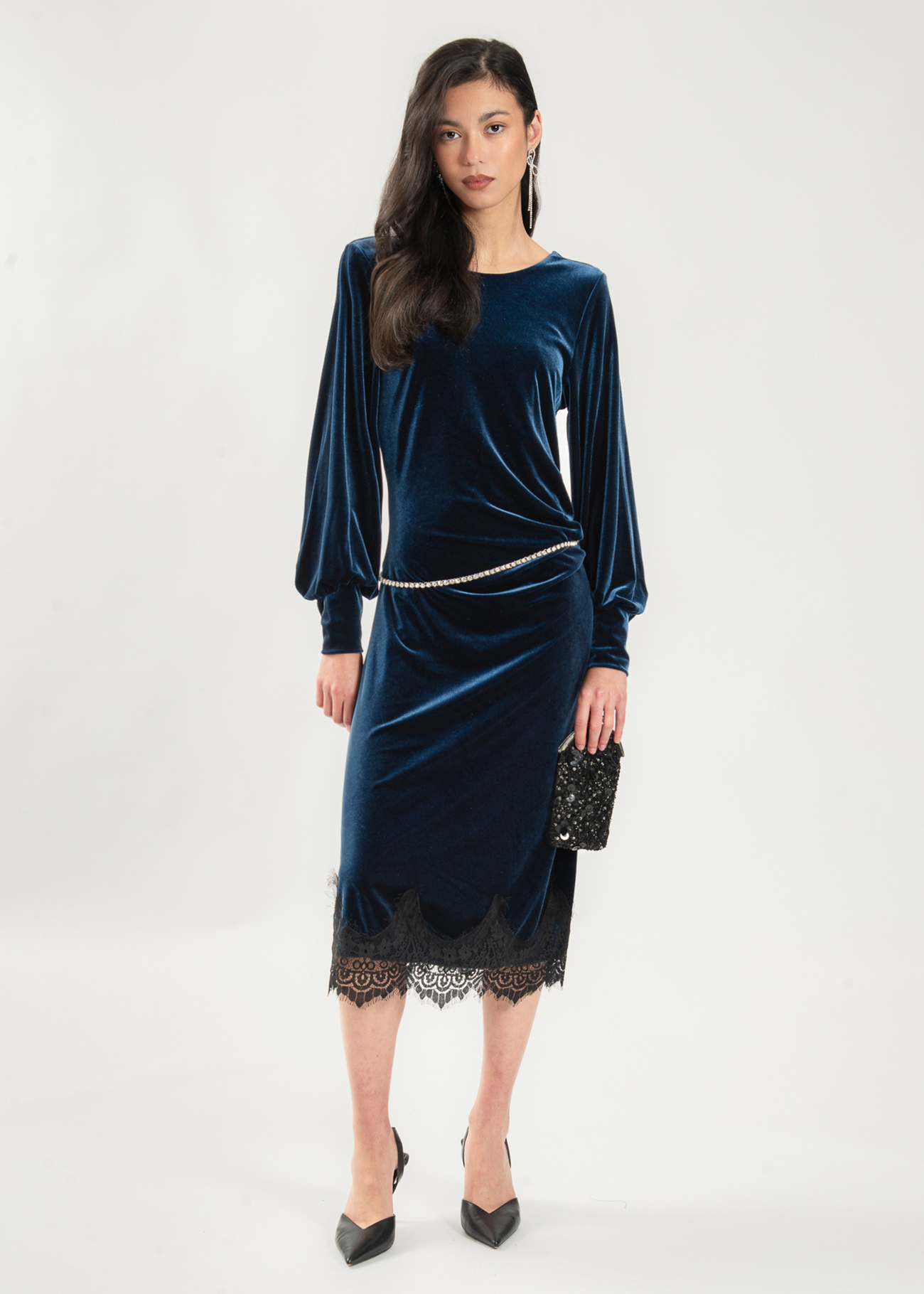 Großhändler LI.FE STYLE - Midikleid aus Samt mit Drapierung