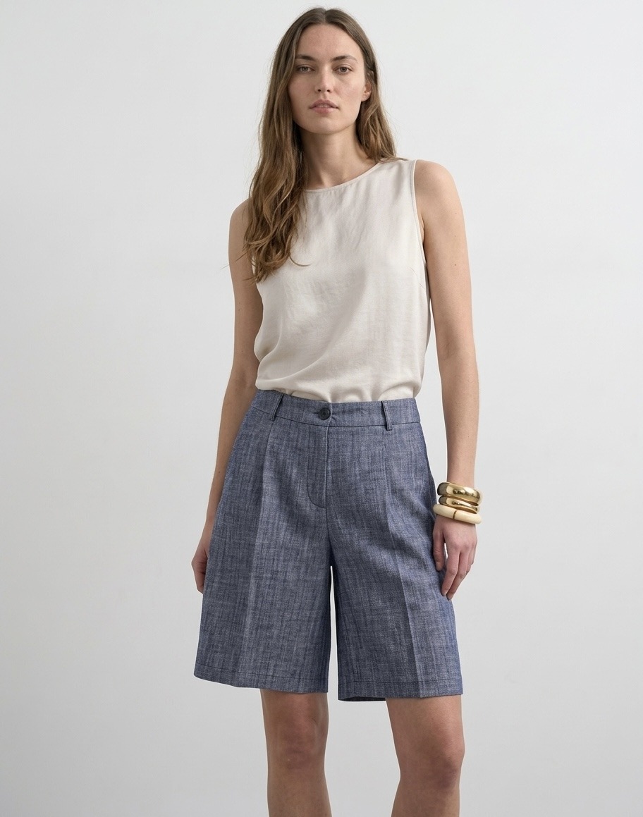 Grossiste LI.FE STYLE - Bermuda Tailleur en Denim Confort – Bleu Mélangé