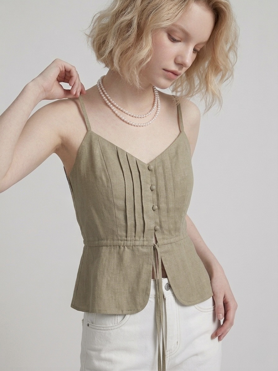 Mayorista LI.FE STYLE - Top Corsé de Mezcla de Lino con Pinzas y Cordones