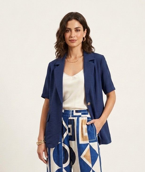 Mayorista LI.FE STYLE - Blazer fluido de manga corta en mezcla de rayón
