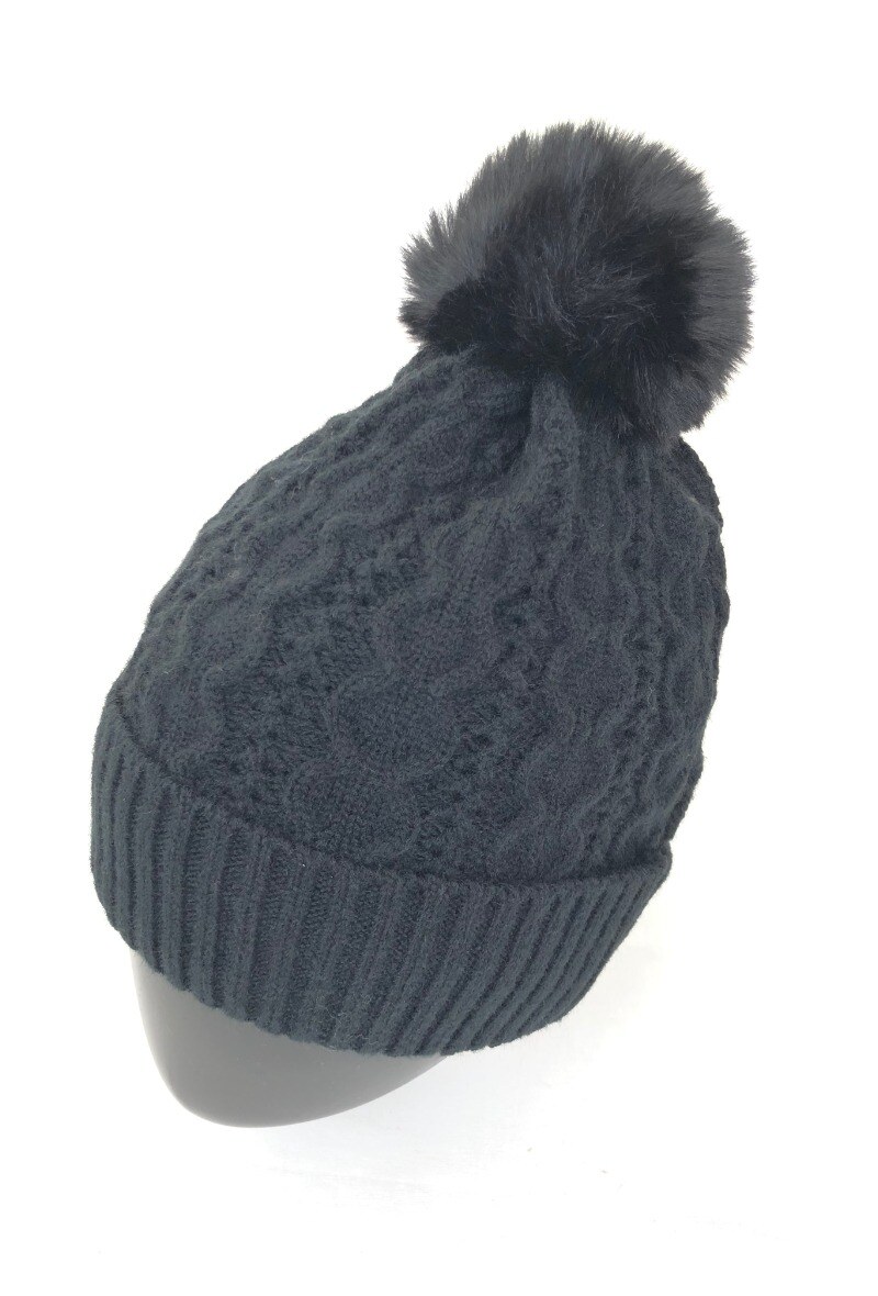 Wholesaler Lidy's - Openwork cable knit beanie with pompom